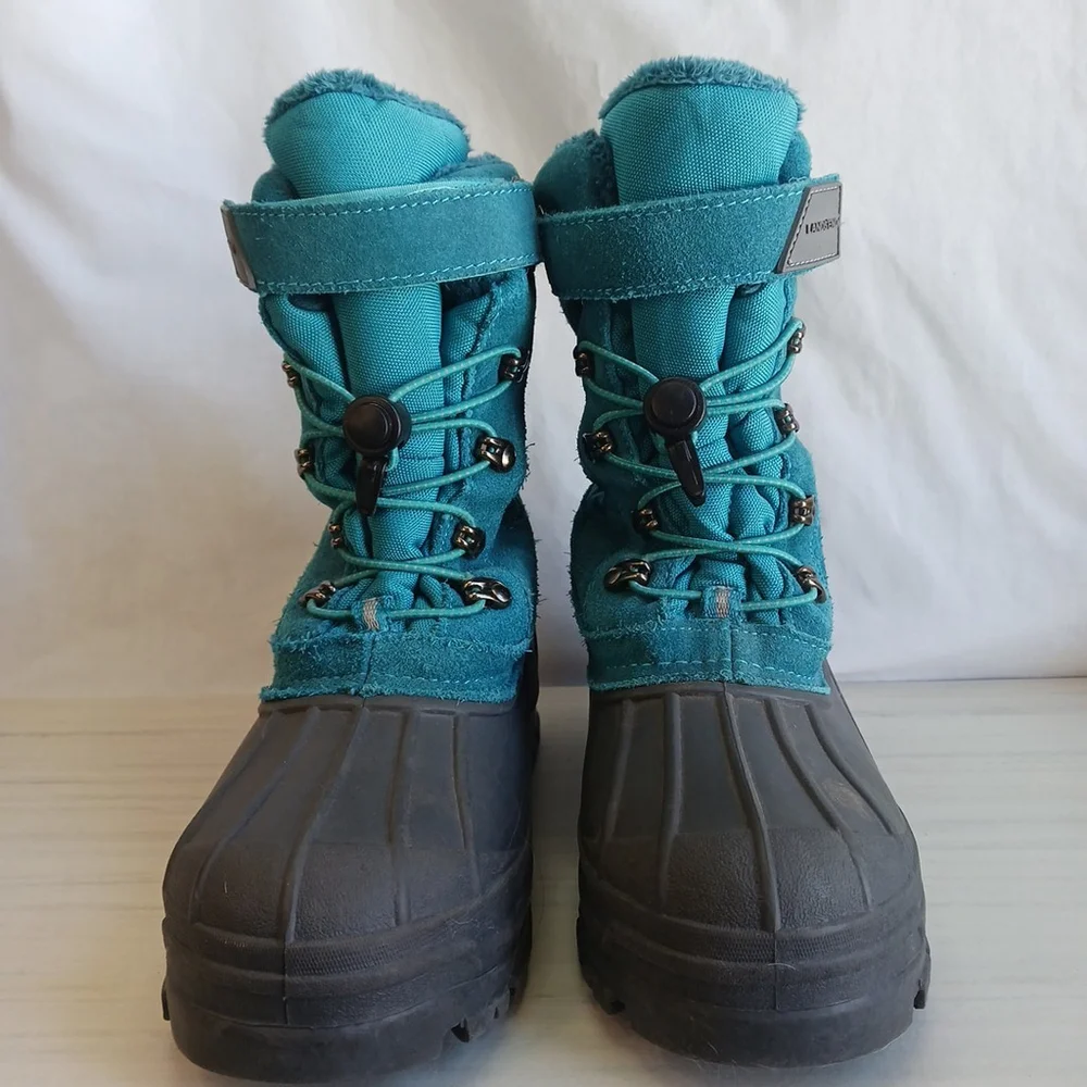 Lands End Youth Unisex Insulated Snow Boots Turquoise Gray Size 6
